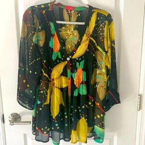 Orchids XL one button cover-up kimono style sheer top